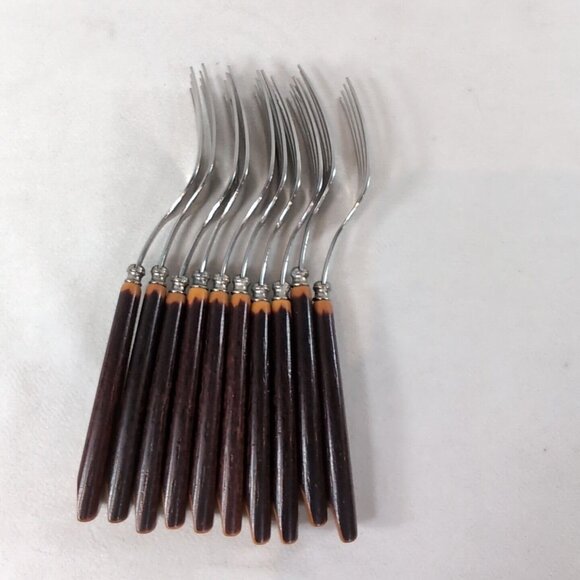 Vintage Glo-Hill Faux Antler Forks 10 Set Faux Wood Stainless Steel Cutlery - Picture 9 of 10